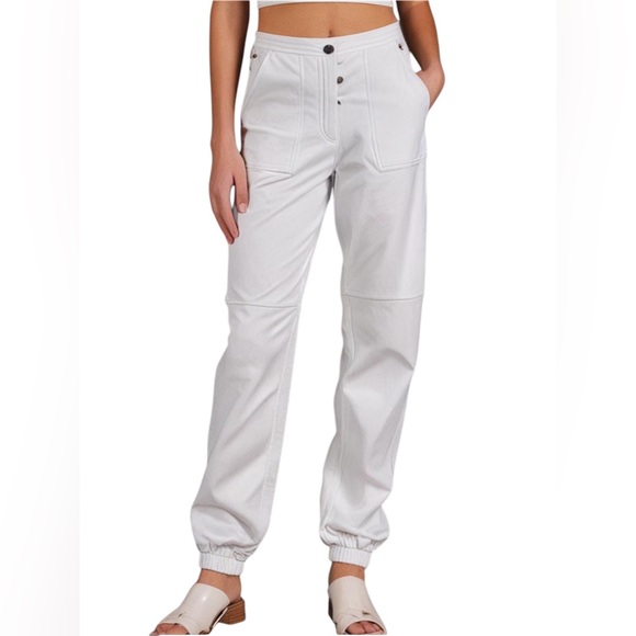 Longchamp Pants - Longchamp White Italian Lamb Leather Pants Tapered Joggers High Rise Pants Sz 36